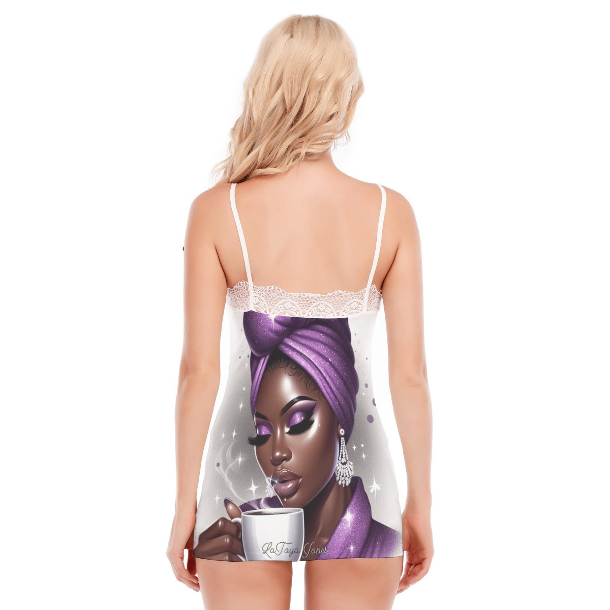 All-Over Print Women's Pajama Set With Lace Edge